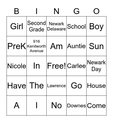 Carlee and Lawrence Bingo Card