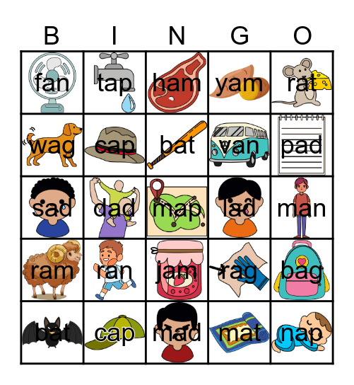 CVC words short a Bingo Card