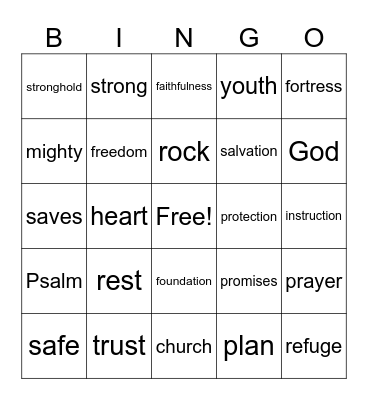 Youth Church-Promises of God Bingo Card