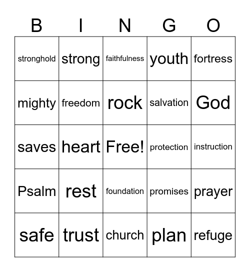 Youth Church-Promises of God Bingo Card