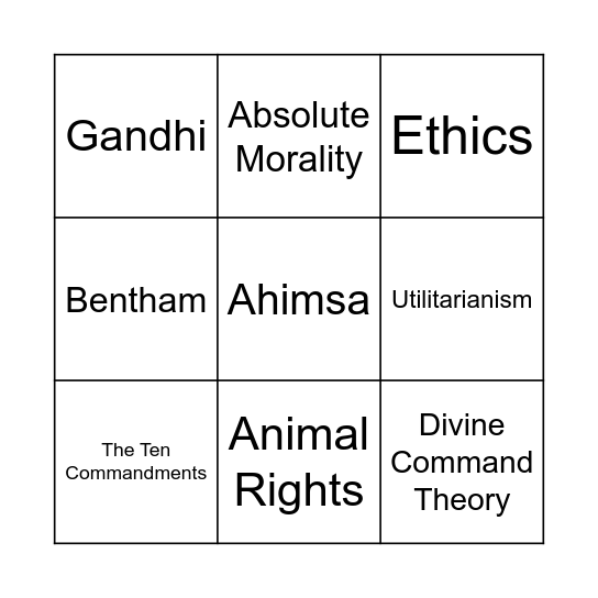 Ethics Bingo Card