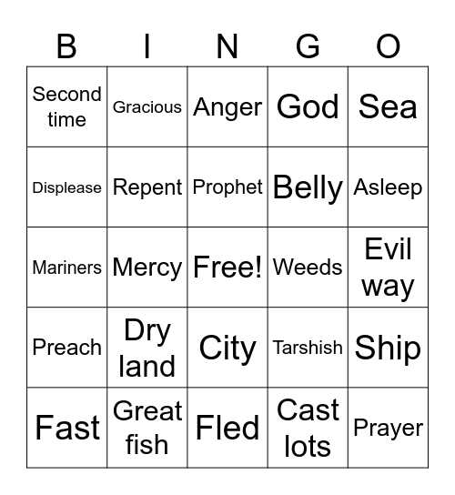 Jonah Bingo Card