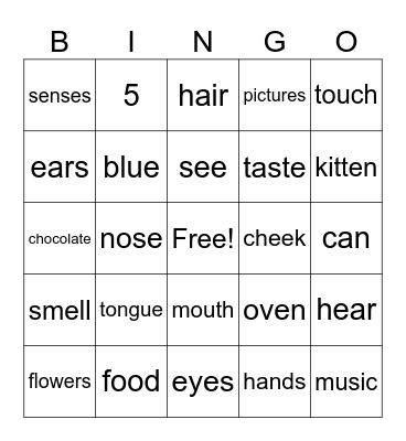 Senses Bingo Card