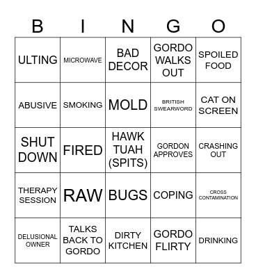 kitchen nightmares bingo Card