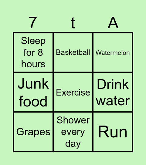 Healthy Habits Bingo Card