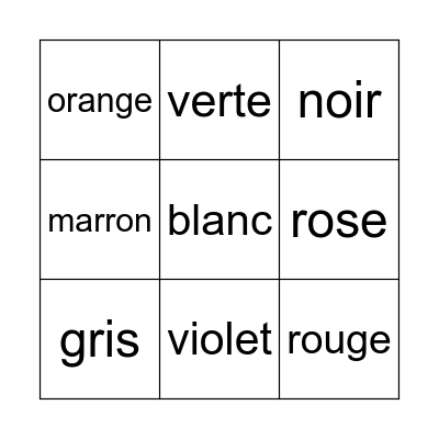 French Bingo Card