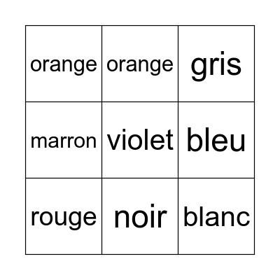 French Bingo Card