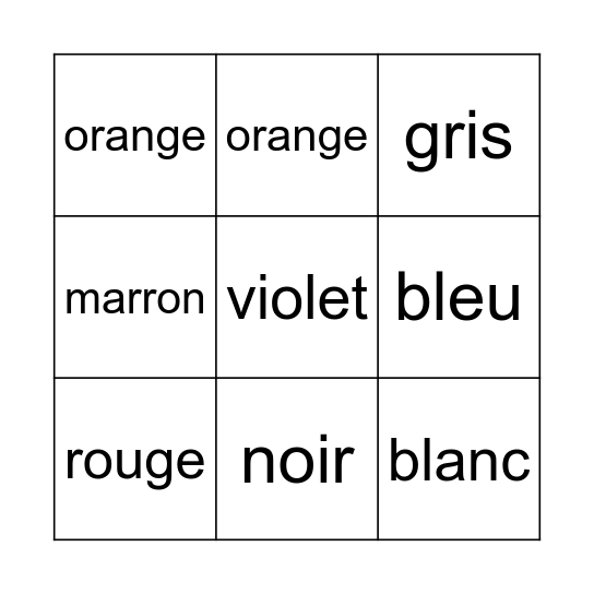 French Bingo Card