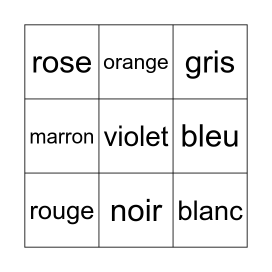 French Bingo Card