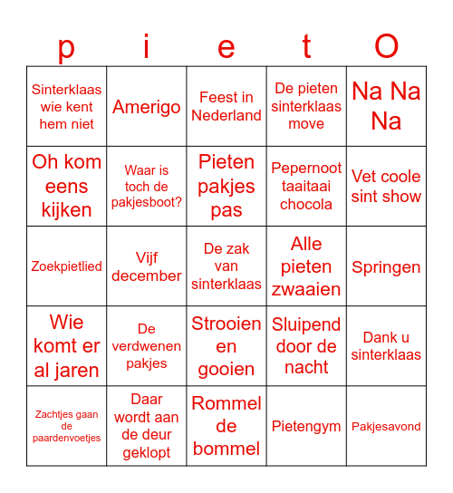 Sinterklaas swingo Bingo Card