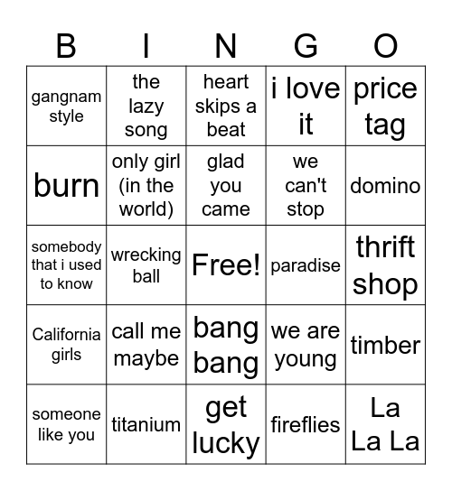 Music Bingo Card