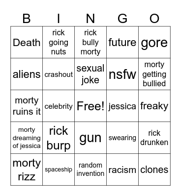 rick and morty Bingo Card