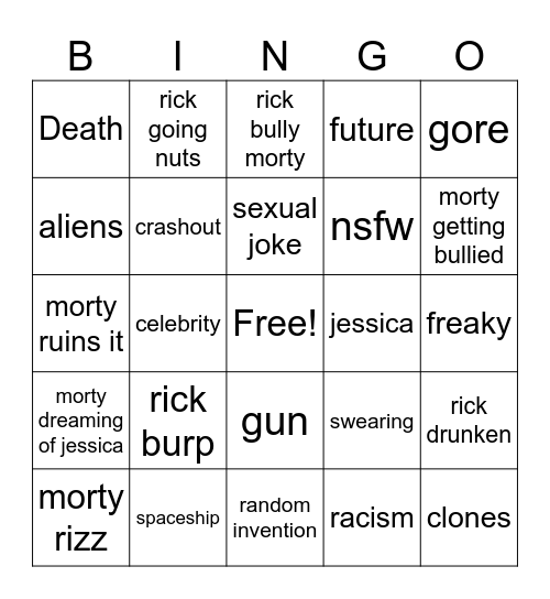 rick and morty Bingo Card