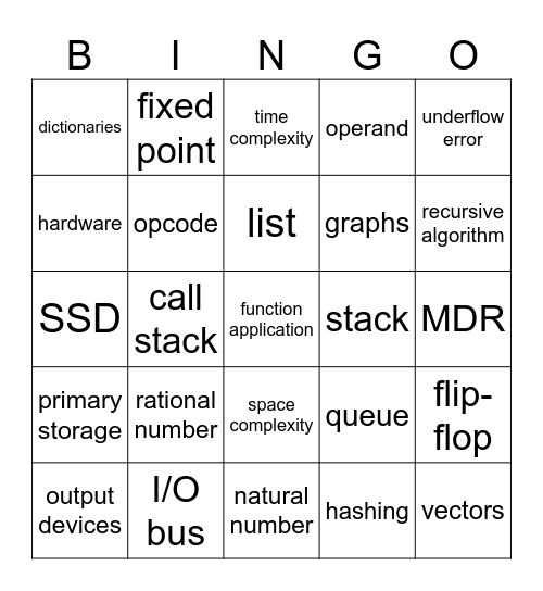 CS Keywords Bingo Card