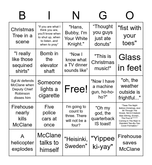 Die Hard Bingo Card