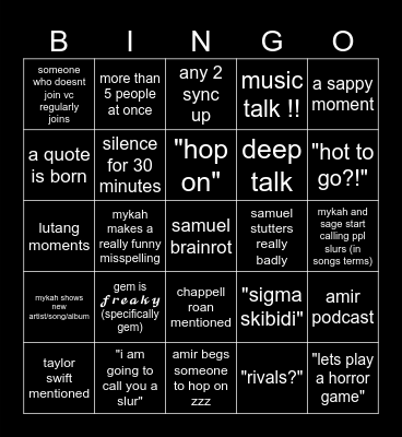 mental asylum voice chat bingo Card