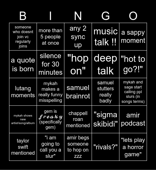 mental asylum voice chat bingo Card