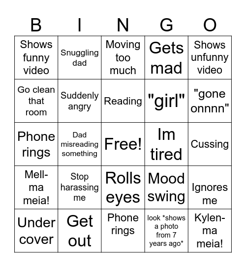 Mom's Bingo Card