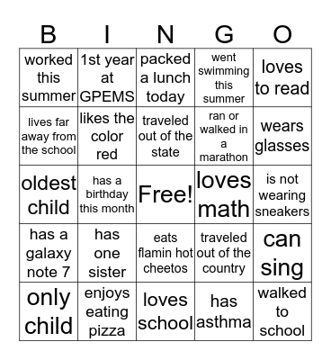 Scavenger Hunt Bingo Card