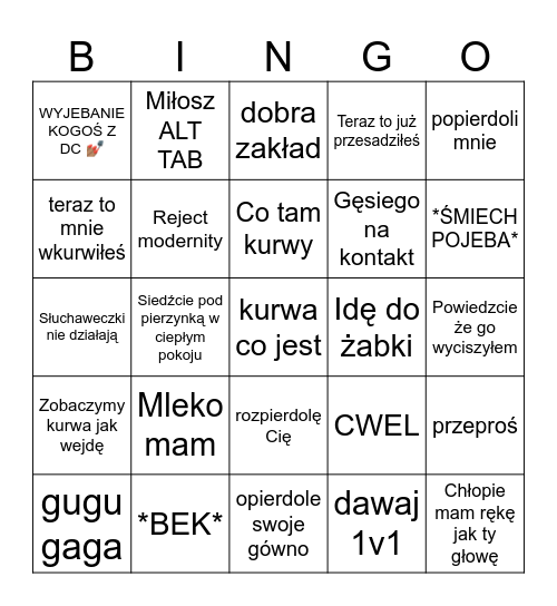 Miłosz bingo Card