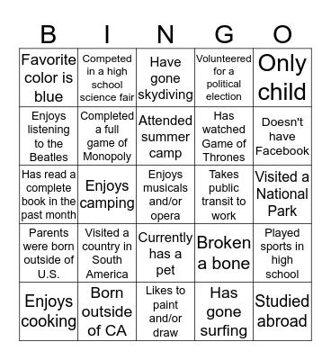 Human Bingo Card