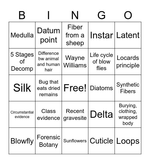 Forensic Science Mid Term Bingo Card