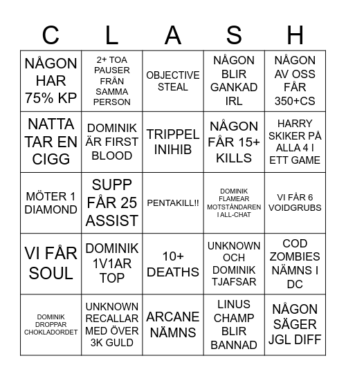 CLASH :D:D:D:D Bingo Card