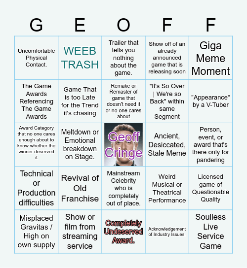 Game Awards Bingo 2024 Bingo Card