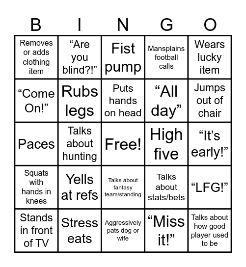 Football BINGO 17 Nov Bingo Card