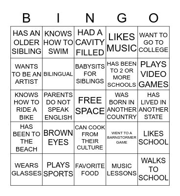 Getting to Know You Bingo Card