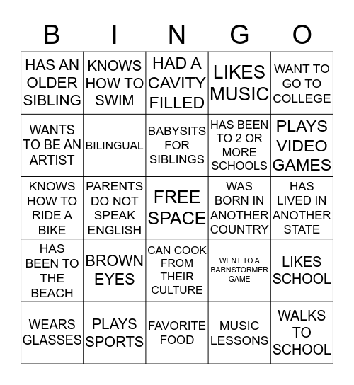 Getting to Know You Bingo Card