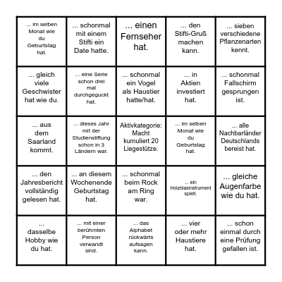 Finde eine Person, die ... Bingo Card