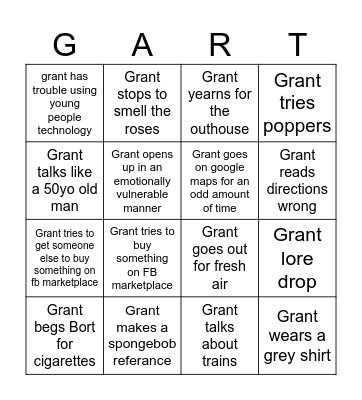 Grant Bingo Card