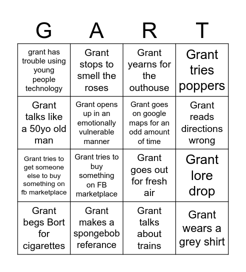 Grant Bingo Card