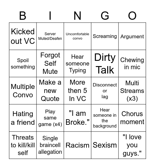 TotsugeKI Bingo Card