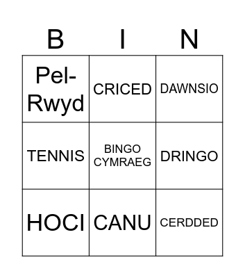 Welsh Sports Bingo Card
