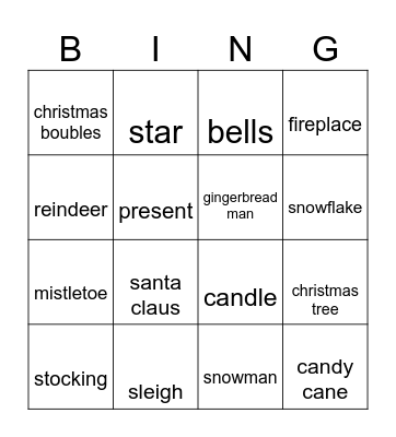 Christmas words Bingo Card