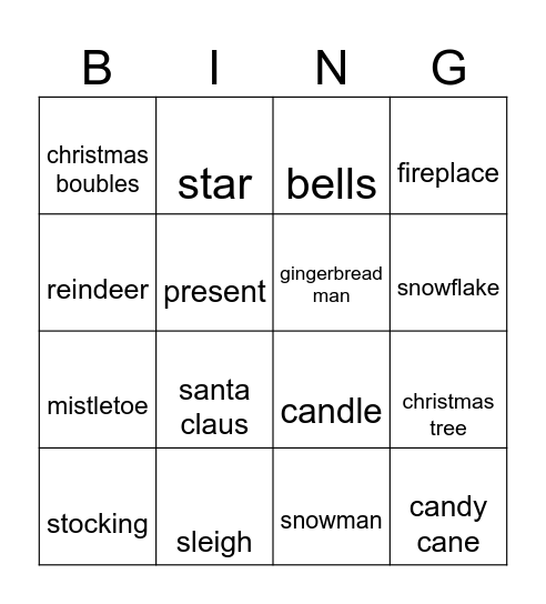 Christmas words Bingo Card