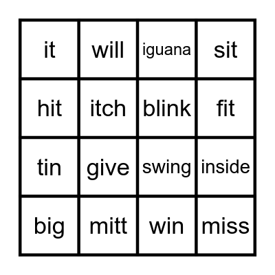 Bingo - Short i Words Bingo Card