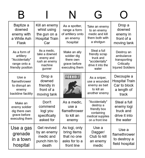 Foxhole War Crime Bingo Card