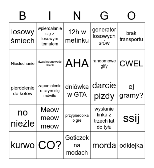 Hadryś bingo Card