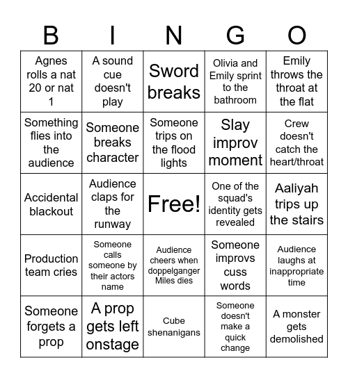 CLOSING NIGHT BINGO Card