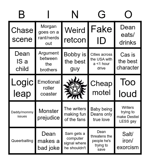 Supernatural Bingo (personal) Bingo Card