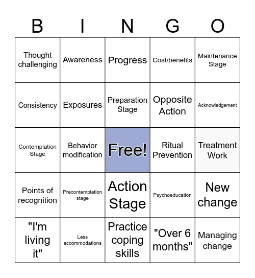 Stages of Change Bingo Card