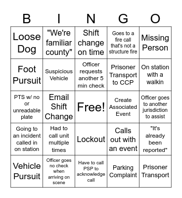 Police Bingo Card