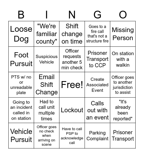 Police Bingo Card