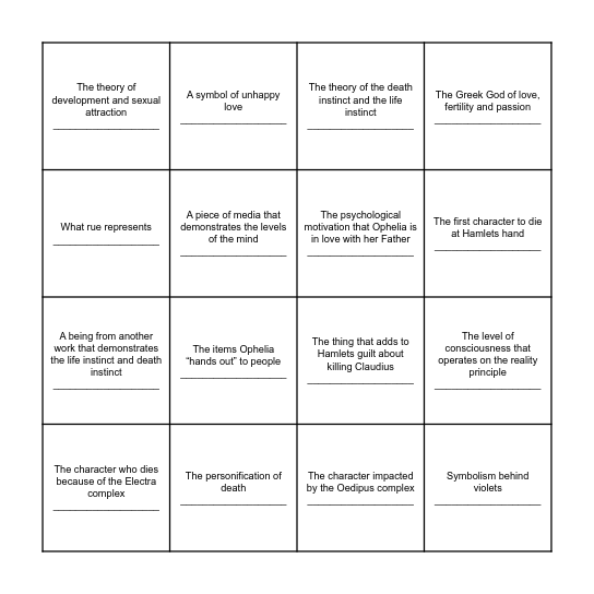 Freudian Bingo Card