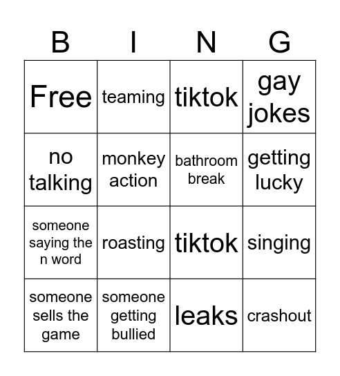 gang Bingo Card