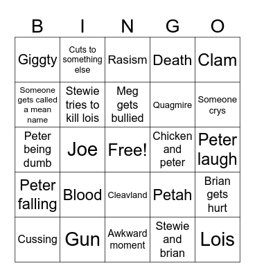 Family guy Bingo Card