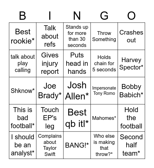 Unt Bingo Card